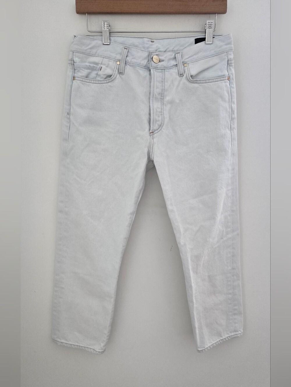 Goldsign Straight Leg Cropped Jeans Light Wash Button Fly Denim